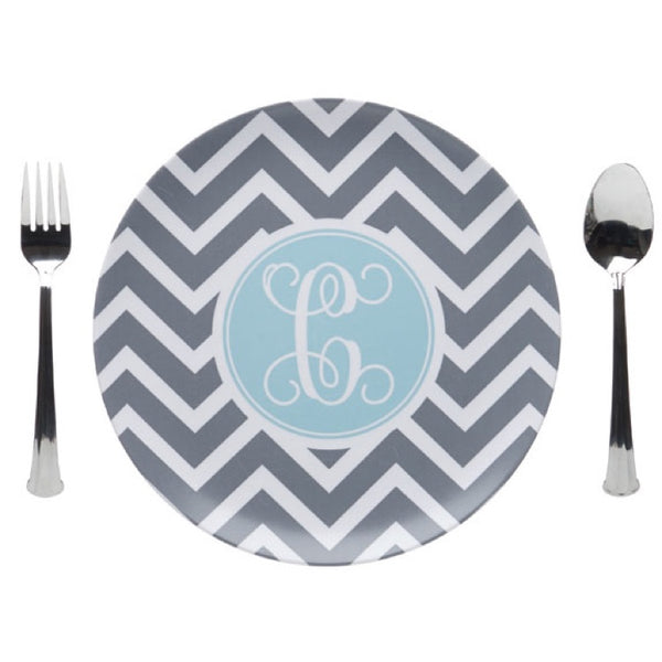 gray pattern plate with monogram 