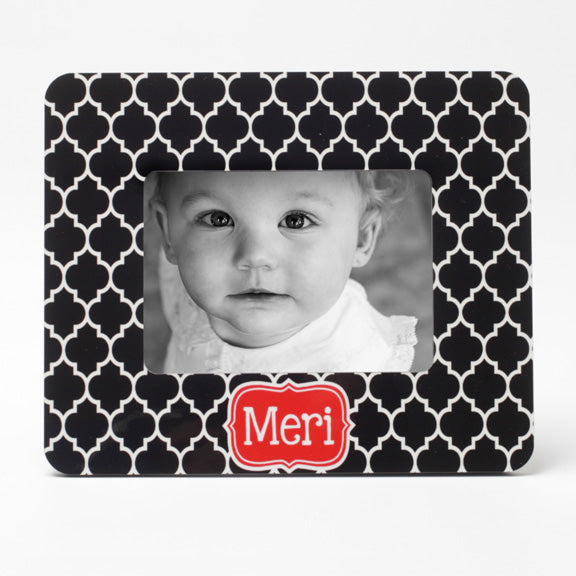 Personalized Photo Frame Black with Red Name