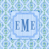 Decorative mahjong neoprene mat with 'EME' text on a blue and green patterned background
