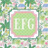 monogram mahj mat
 'EFG' on a tropical patterned background