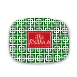 Green and red family name Christmas Platter
