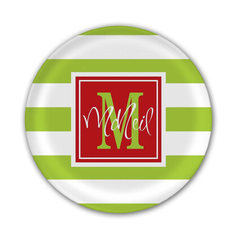 Personalized Lime Green Striped Christmas Plate  