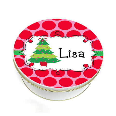 Personalized Dotty Tree Christmas Cookie Tin