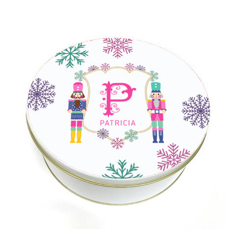 Bright Nutcrackers Personalized Christmas Cookie Tin