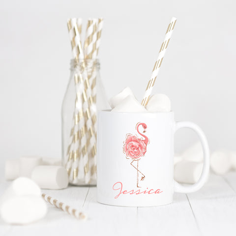 personalized pink flamingo coffee mug