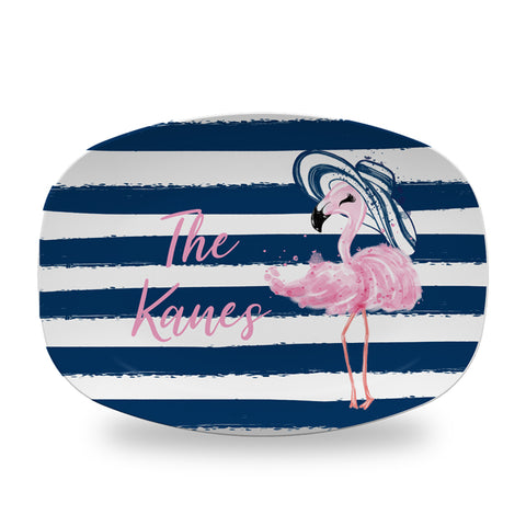 Personalized Summer Flamingo Stripe Platter