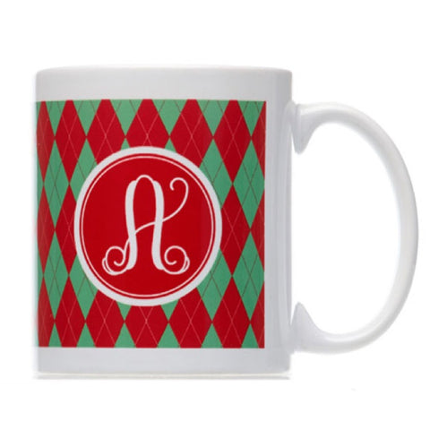 Monogrammed Initial Argyle Christmas Mug  