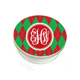 Monogrammed Christmas Cookie Tin Argle Pattern  