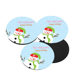 Personalized Blue Snowman Beverage Coasters