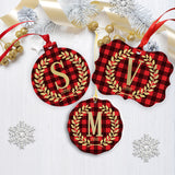 Red Black Plaid Ornament with Initial