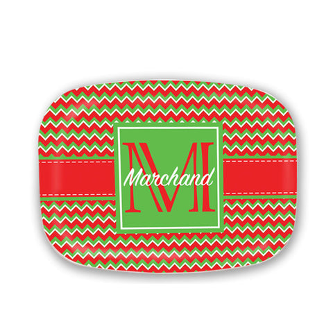 Monogrammed Chevron Patterned Christmas Platter  