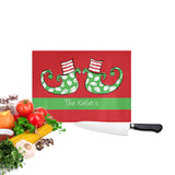 Personalized Christmas Elf Feet Cutting Board with vegetables