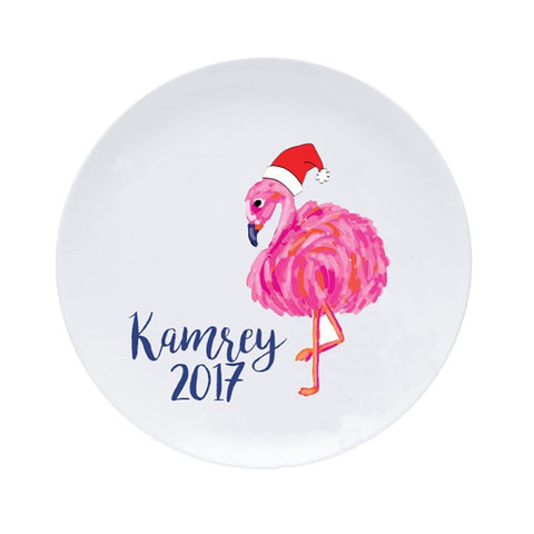 Christmas Flamingo Personalized Plate