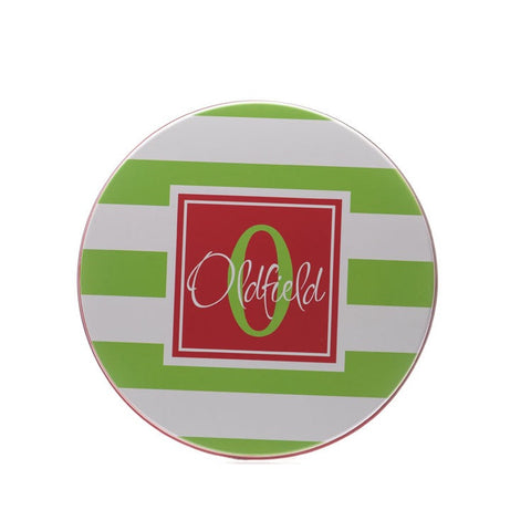 Personalized Green Striped Christmas Cookie Tin  