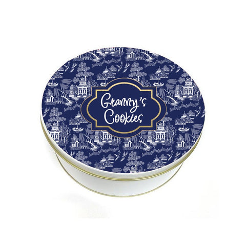 Blue and White Toile Cookie Tin