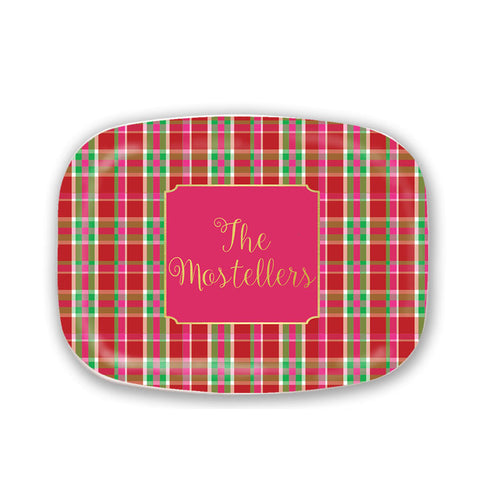 Personalized Plaid Christmas Serving Platter  