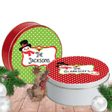 set of 2 colorful Christmas Cookie Cans with names