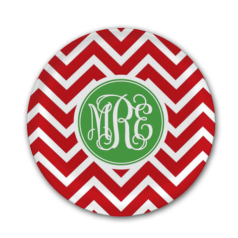 Personalized Red & White Zig Zag Plate  