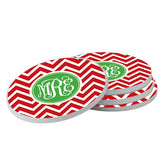 Red & White Monogram Christmas Coasters 