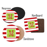 Personalized Red Stripe Christmas Coaster Set  