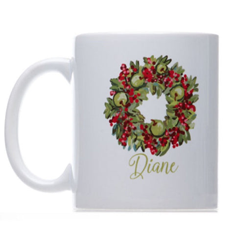 Personalized Christmas Wreath Coffee Mug  